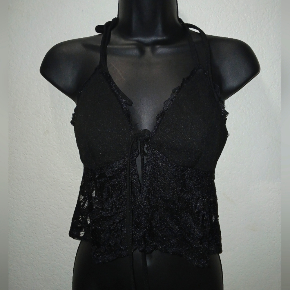 Black Lace Halter Top